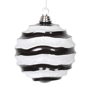 Vickerman M132177 - 8 inch Black & White Candy Glitter Wave Ball Christmas Ornament