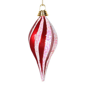 Vickerman M132573 8" Red-White Candy Glitter Swirl Drop