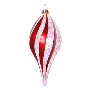 Vickerman M132673 12" Red-White Candy Glitter Swirl Drop
