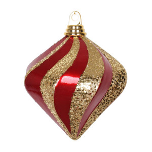 Vickerman M133286 - 6 inch Red & Gold Glitter Diamond Christmas Ornament