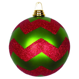 Vickerman M143774 6" Lime-Red Matte-Glit Chevron Ball