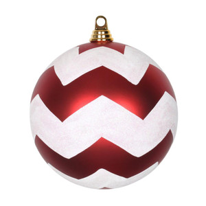 Vickerman M143873 8" Red-White Matte-Glitter Chevron Ball