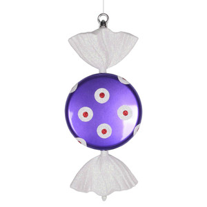 Vickerman M152825 - 13 inch Purple White Candy Glitter Candy Christmas Ornament