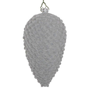 Vickerman MT195607D 5" Silver Flocked Pinecone Ornament 4/Bg