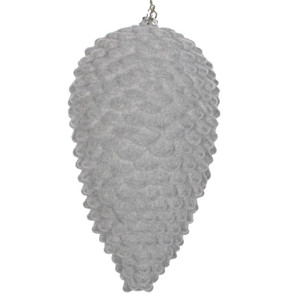 Vickerman MT195707D 7" Silver Flocked Pinecone Ornament 2/Bg