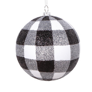 Vickerman MT2212310 - 4 inch Black & White Glitter Ball Christmas Ornament - 3 Pack