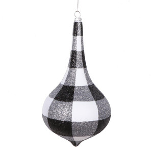 Vickerman MT2213180 - 8 inch Black & White Glitter Teardrop Christmas Ornament - 2 Pack