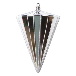 Vickerman MT224107 6" Shiny Silver Cone Ornament 3/bag