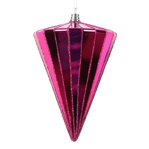 Vickerman MT224170 6" Shiny Fuchsia Cone Ornament 3/bag