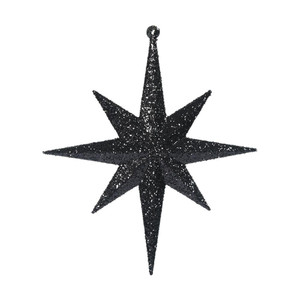 Vickerman M167217 - 8 inch Black Glitter Star Christmas Ornament - 4 Pack