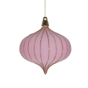 Vickerman MT229579 - 4 inch Light Pink Glitter Onion Christmas Ornament - 3 Pack