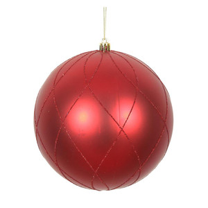 Vickerman N170603D 4" Red Matt Glitter Swirl Ball 4/Bx