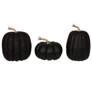 Vickerman MC225717 8" Black Pumpkins Assorted Set of 3