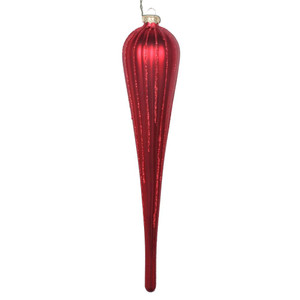 Vickerman MT195003D - 11 inch Red Glitter Teardrop Christmas Ornament - 3 Pack