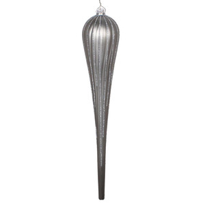 Vickerman MT195187D 15.75" Pewter Glitter Drop Ornament 2/Bg
