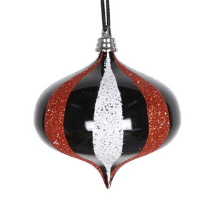 Vickerman MT2210110 - 4 inch Black Glitter Onion Christmas Ornament - 4 Pack
