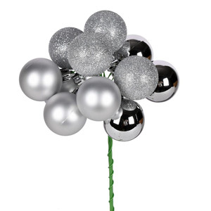Vickerman N192507 12" Silver Ball Ornament Pick 4/Bg