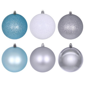 Vickerman N220163 - 2.4 inch Baby Blue, White & Silver Ball Christmas Ornament Set - 18 Pack