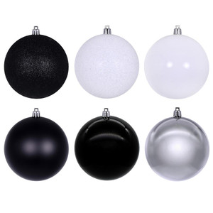 Vickerman N220352 - 3 inch White, Silver & Black Ball Christmas Ornament Set - 12 Pack