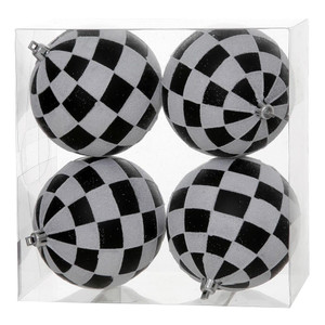 Vickerman N142077 - 4 inch Black White Ball Christmas Ornament - 4 Pack