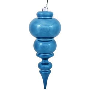 Vickerman N150612DSV - 14 inch Turquoise Shiny Finial Outdoor Christmas Ornament
