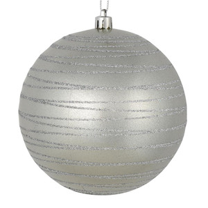 Vickerman N187707D 4.75" Silver Candy Glitter Ball 4/Bag