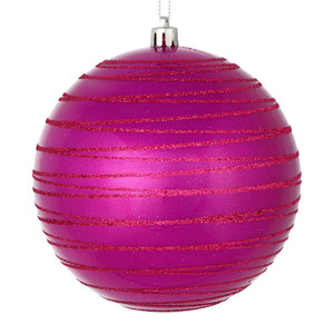 Vickerman N187770D - 4.75 inch Fuchsia Candy Glitter Ball Christmas Ornament - 4 Pack