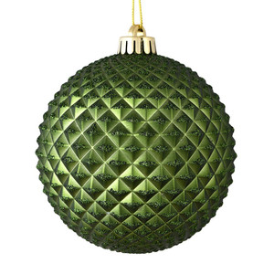 Vickerman N188764D - 6 inch Moss Green Glitter Ball Christmas Ornament - 4 Pack