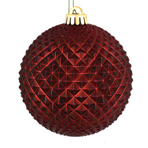 Vickerman N188765D - 6 inch Burgundy Glitter Ball Christmas Ornament - 4 Pack
