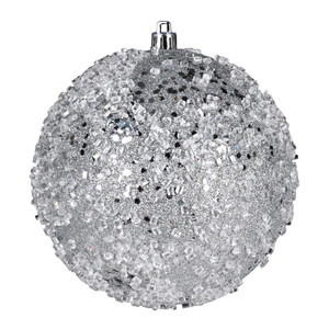 Vickerman N190307D - 6 inch Silver Glitter Ball Christmas Ornament - 4 Pack