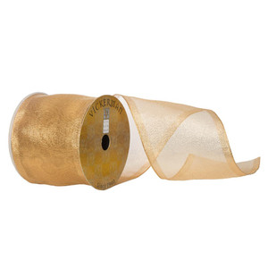 Vickerman Q170119 - Gold Shiny Wired Decorative Ribbon - 4" x 10 Yards