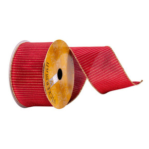 Vickerman Q214665 - Red / Gold with Stripes Wired Decorative Ribbon - 2.5" x 10 Yards
