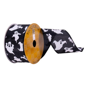  Vickerman Q215039 2.5"x10yd Black White Ghosts Ribbon 