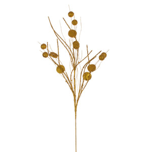 Vickerman QG220830 33" Ant. Gold Ball/Coin Twig Spray 6/Bg 