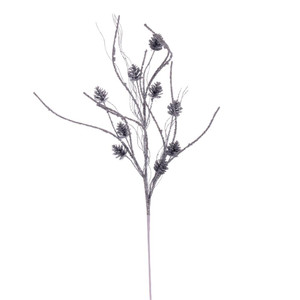Vickerman QG224007 - 32 in. Silver Pinecone Twig Glitter Artificial Spray - 6 Pack
