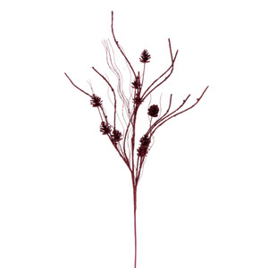 Vickerman QG224065 32" Burgundy Cone Twig Glitr Spray 6/Bg 