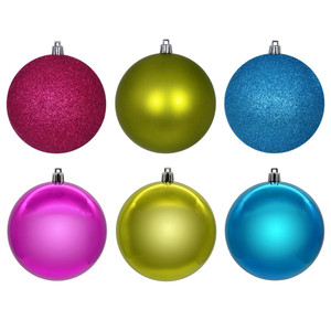 Vickerman N220766 - 4 inch Fuchsia & Lime 4-Finish Ball Christmas Ornament - 18 Pack