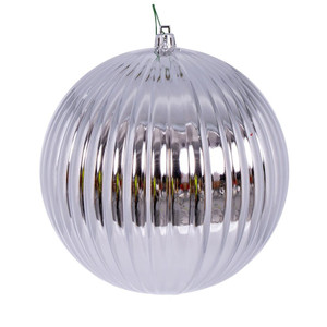 Vickerman N222407DSV 6" Silver Shiny Lined Ball Ornament 4/Bg