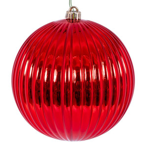 Vickerman N222503DSV 8" Red Shiny Lined Ball Ornament