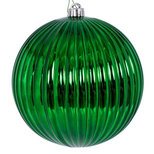 Vickerman N222504DSV 8" Green Shiny Lined Ball Ornament