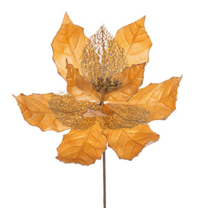  Vickerman QG227908 11" Gold Glitter Mesh Poinsettia Spray 