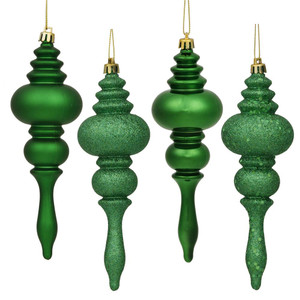 Vickerman N500204 - 7 inch Green 4-Finish Finial Christmas Ornament - 8 Pack