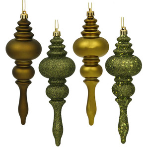 Vickerman N500214 - 7 inch Olive 4-Finish Finial Christmas Ornament - 8 Pack