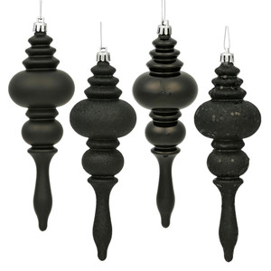 Vickerman N500217 - 7 inch Black 4-Finish Finial Christmas Ornament - 8 Pack