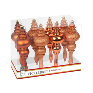 Vickerman N500218 - 7 inch Burnished Orange 4-Finish Finial Christmas Ornament - 8 Pack