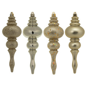 Vickerman N500238 - 7 inch Champagne 4-Finish Finial Christmas Ornament - 8 Pack