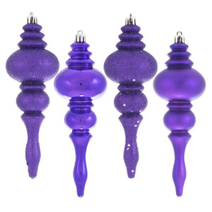 Vickerman N500266 - 7 inch Purple 4-Finish Finial Christmas Ornament - 8 Pack