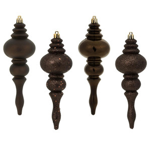 Vickerman N500275 - 7 inch Chocolate 4-Finish Finial Christmas Ornament - 8 Pack