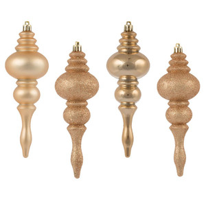 Vickerman N500280 - 7 inch Cafe Latte 4-Finish Finial Christmas Ornament - 8 Pack