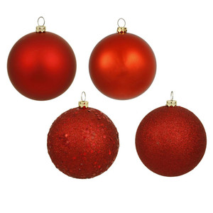 Vickerman N590603 - 2.4 inch Red 4-Finish Ball Christmas Ornament - 24 Pack